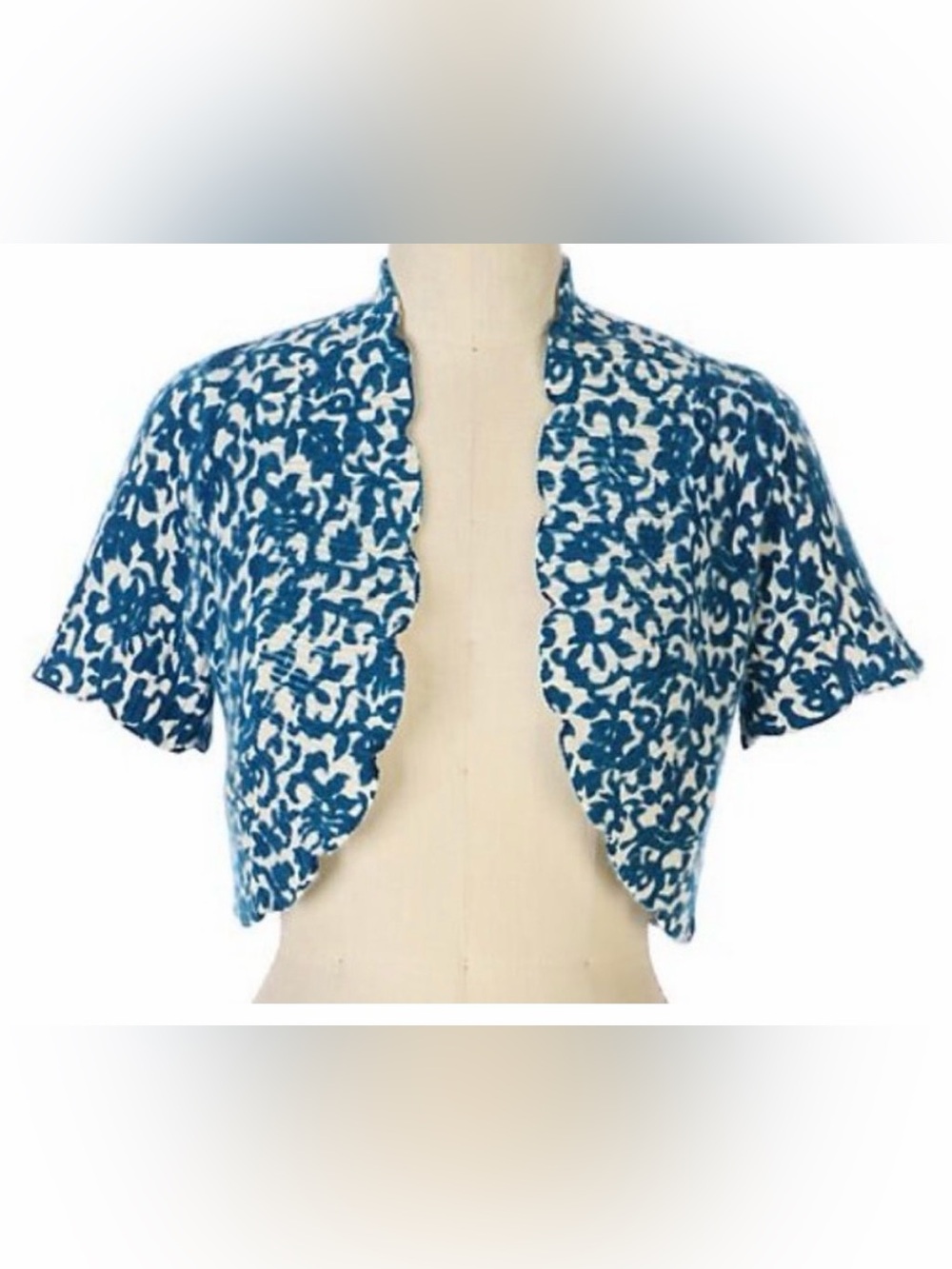 Anthropologie Moth Teal Wool Shrug Bolero Fleur De Lis Paisley Print Size Small